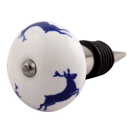Blue Runing Rein Deer Pattern Ceramic Wine Stopper (Pack Of One Piece)